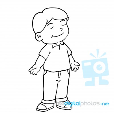 Hand Drawing Of Boy Standing - Illustration Stock Image