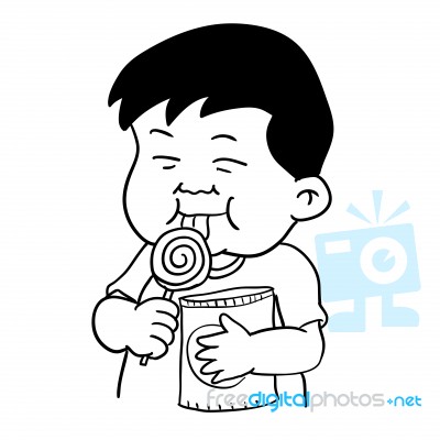 Hand Drawing Of Fat Boy And Lollipop - Illustration Stock Image