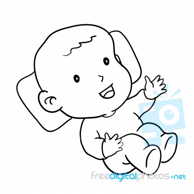 Hand Drawing Of Loughing Baby - Illustration Stock Image