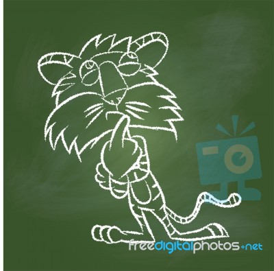 Hand Drawing Tiger On Green Board - Illustration Stock Image