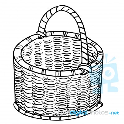 Hand Drawing Wicker Baskets- Simple Line Stock Image