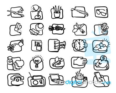 Hand Drawn, Art Icon Set Stock Image