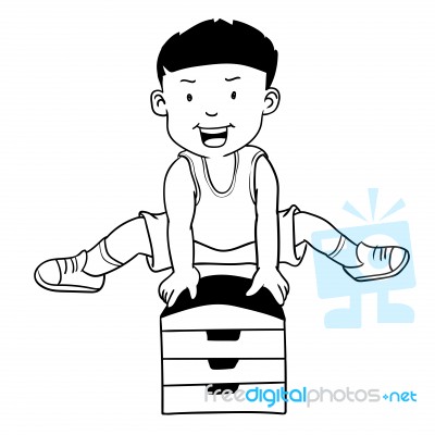 Hand Drawn Boy Jumping Gymnastic Buck-cartoon Stock Image