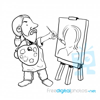 Hand Drawn Cartoon Artist Painter- Illustration Stock Image