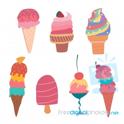 Hand Drawn Pastel Ice Cream Cone Summer Collection Stock Image