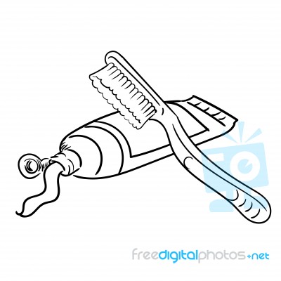 Hand Drawn Toothbrush And Tooth Paste- Illustration Stock Image