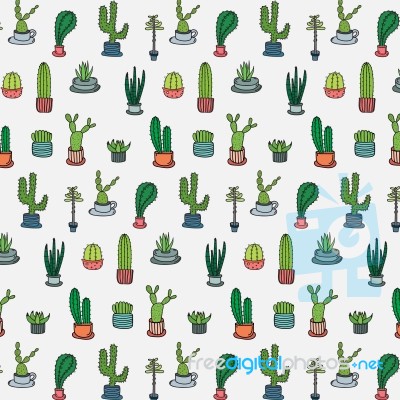 Hand Drawn Tropical Cactus Pattern Background Stock Image