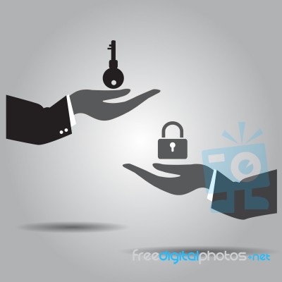 Hand Exchanging Key  And Lock   Icon Stock Image