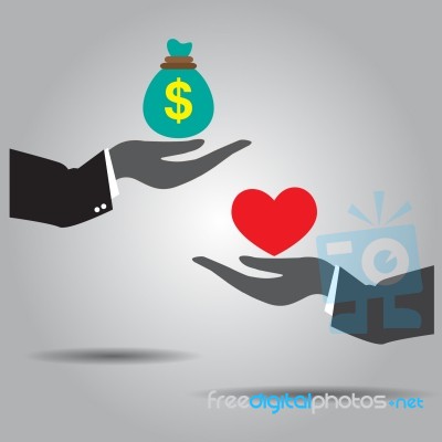 Hand Exchanging Money And Heart  Icon
 Stock Image