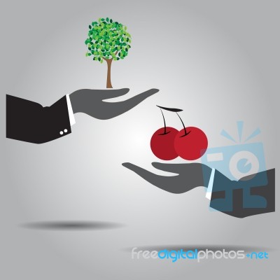 Hand Exchanging Tree And Fruit  Icon Stock Image