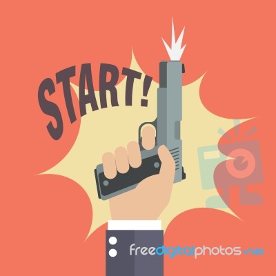 Hand Firing A Gun With Start Word Stock Image