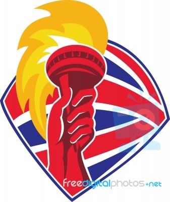 Hand Flaming Torch Bristish Flag Retro Stock Image