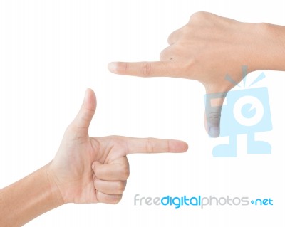 Hand Gesture Picture Frame Isolated Clipping Path Inside Stock Photo