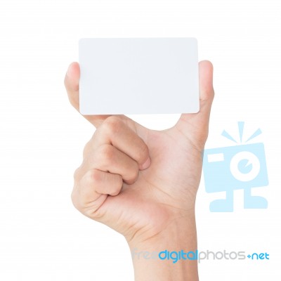 Hand Hold Blank White Card Isolated With Clipping Path Stock Photo