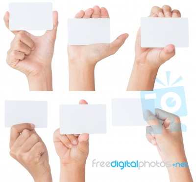 Hand Hold Blank White Card Isolated With Clipping Path Stock Photo