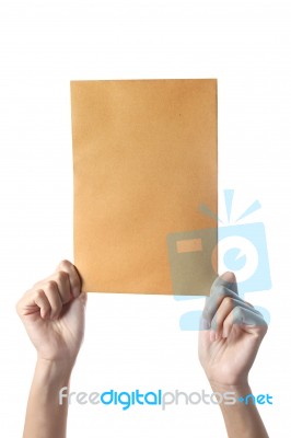 Hand Hold Brown Document Stock Photo