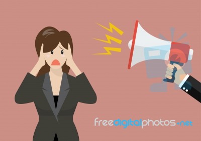 Hand Hold Megaphone Screaming To Business Woman Stock Image