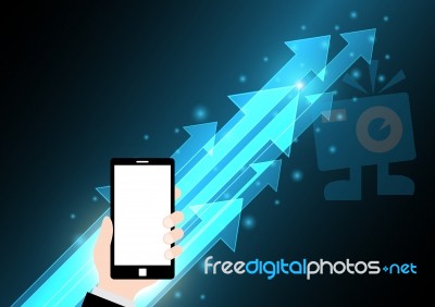 Hand Hold Mobile Phone With Arrow Stock Image