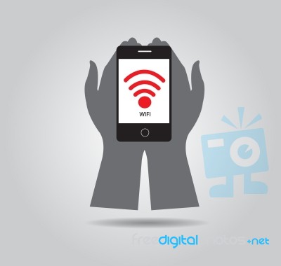 Hand Hold Smartphone Wifi  Icon Stock Image