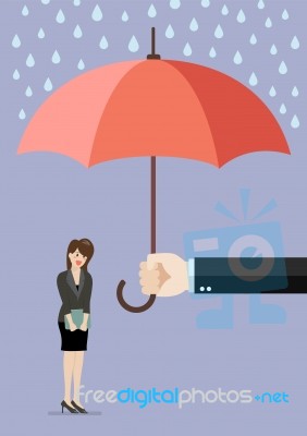 Hand Holding An Umbrella Protecting Business Woman Stock Image