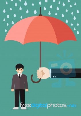 Hand Holding An Umbrella Protecting Businessman Stock Image