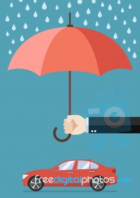 Hand Holding An Umbrella Protecting Car Stock Image