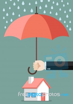 Hand Holding An Umbrella Protecting House Stock Image