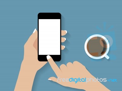 Hand Holding And Touch Phone Illustration Design Stock Image