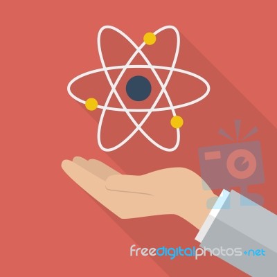 Hand Holding Atom Symbol Stock Image