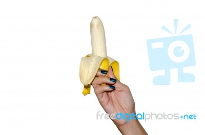 Hand Holding Banana Stock Photo