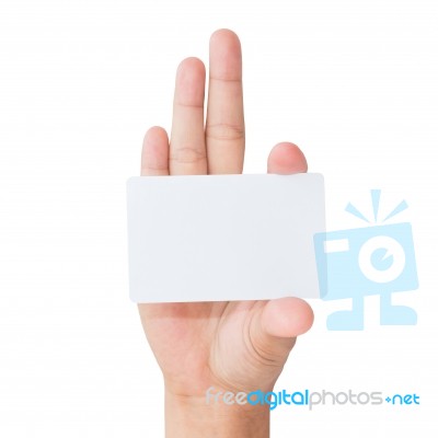 Hand Holding Blank Card Isolated With Clipping Path Inside Stock Photo