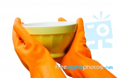 Hand Holding Bowl Stock Photo