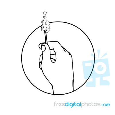 Hand Holding Burning Matchstick Drawing Stock Image