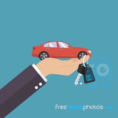 Hand Holding Car In Palm And Key On Finger Stock Image