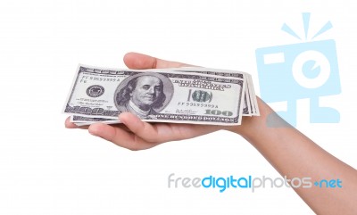 Hand Holding Dollars Stock Photo