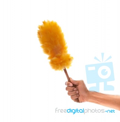 Hand Holding Dust Brush Isolated White Background Stock Photo