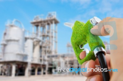 Hand Holding Eco Fuel Nozzle Stock Photo