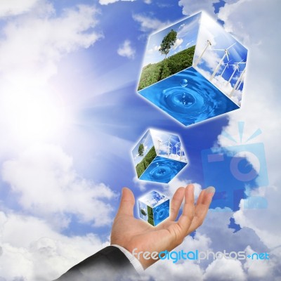 Hand Holding Environment Cubes Stock Photo