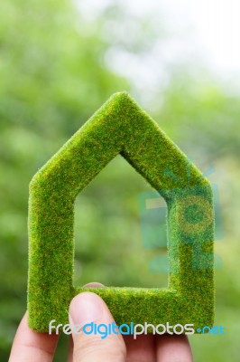 Hand Holding Green House Icon Stock Photo