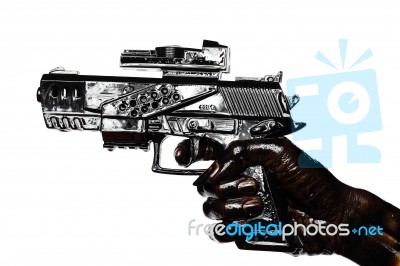 Hand Holding Gun Stained With Engine Oil Stock Photo