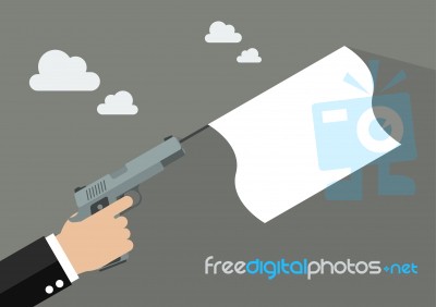 Hand Holding Handgun With A White Flag Stock Image