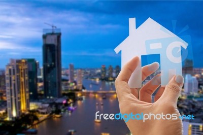 Hand Holding Icon House Stock Photo