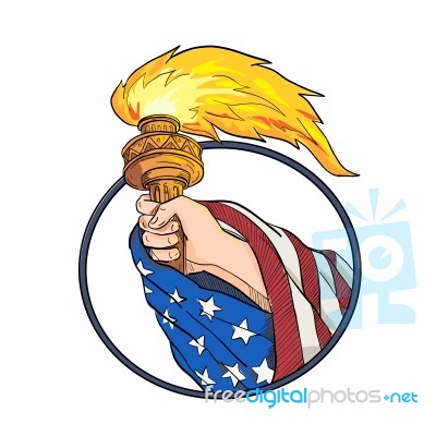 Hand Holding Liberty Torch Drawing Color Stock Image