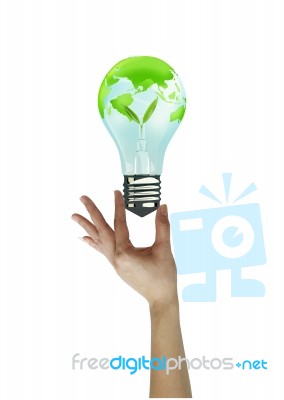 Hand Holding Litgh Bulb . Concept Love The Earth Stock Photo