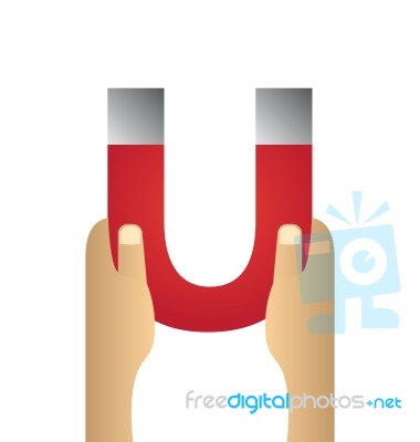 Hand Holding Magnet On White Background Stock Image