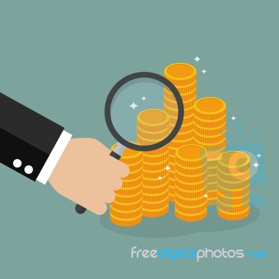 Hand Holding Magnifying Glass With Money Stock Image