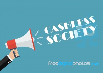 Hand Holding Megaphone With Word Cashless Society Stock Image