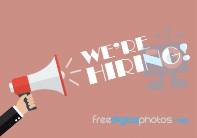 Hand Holding Megaphone With Word We Are Hiring Stock Image