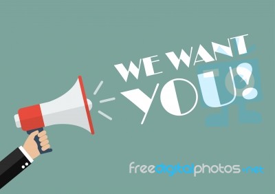 Hand Holding Megaphone With Word We Want You Stock Image