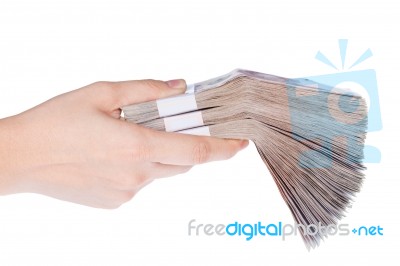 Hand Holding Money,isolated On White Background Stock Photo